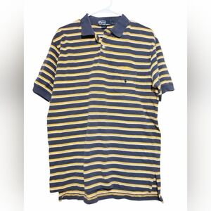 Polo Ralph Lauren Yellow Striped Polo Shirt Men's Size L Vintage With Pockets